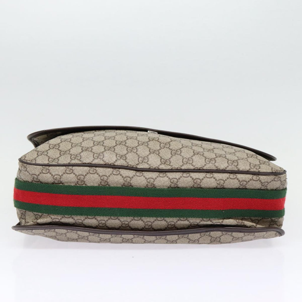 GUCCI GG Supreme Web Sherry Line Shoulder Bag PVC Beige Silver ki4747