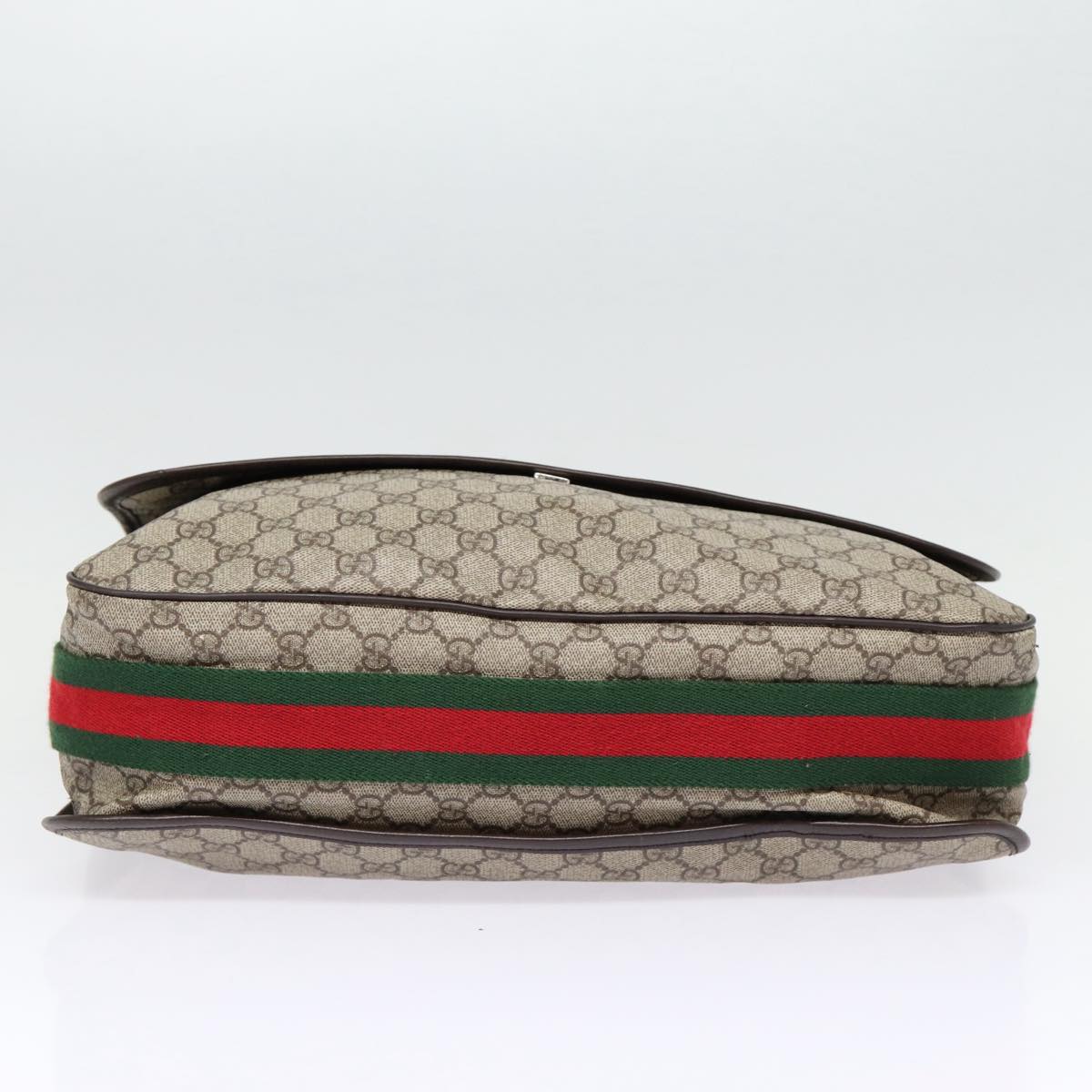 GUCCI GG Supreme Web Sherry Line Shoulder Bag PVC Beige Silver ki4747