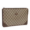 GUCCI GG Supreme Clutch Bag PVC Leather Beige Brown gold ki4750