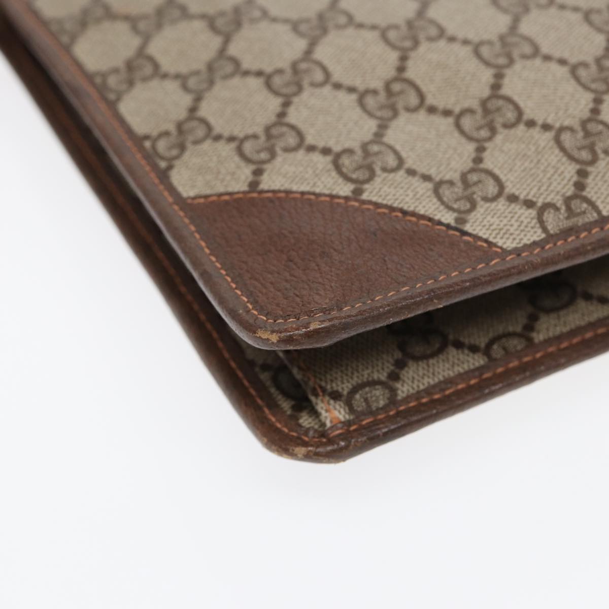 GUCCI GG Supreme Clutch Bag PVC Leather Beige Brown gold ki4750