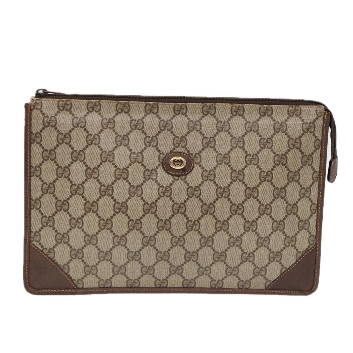GUCCI GG Supreme Clutch Bag PVC Leather Beige Brown gold ki4750