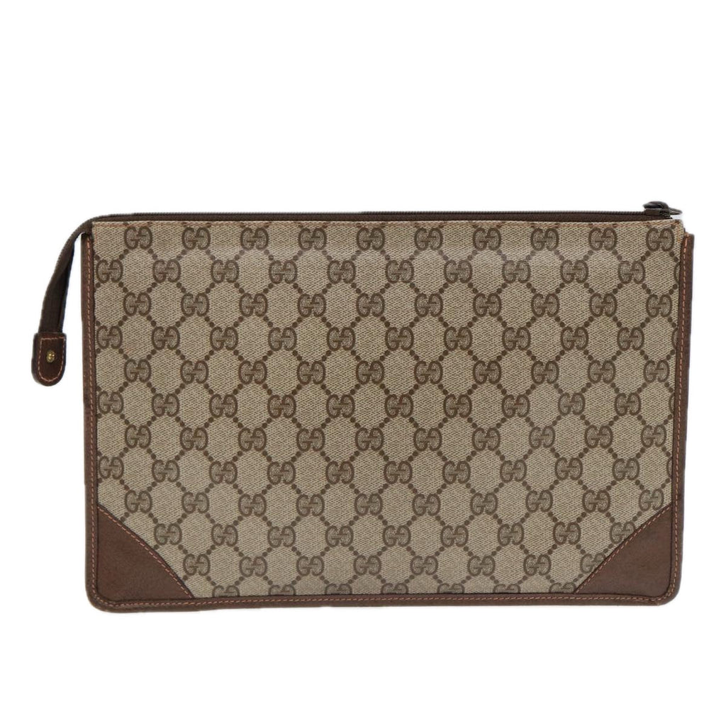 GUCCI GG Supreme Clutch Bag PVC Leather Beige Brown gold ki4750