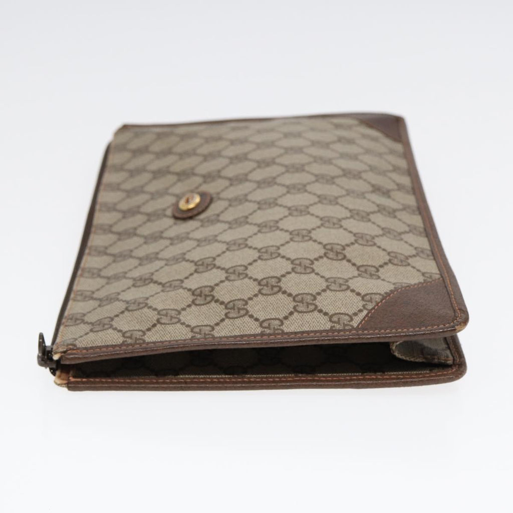 GUCCI GG Supreme Clutch Bag PVC Leather Beige Brown gold ki4750