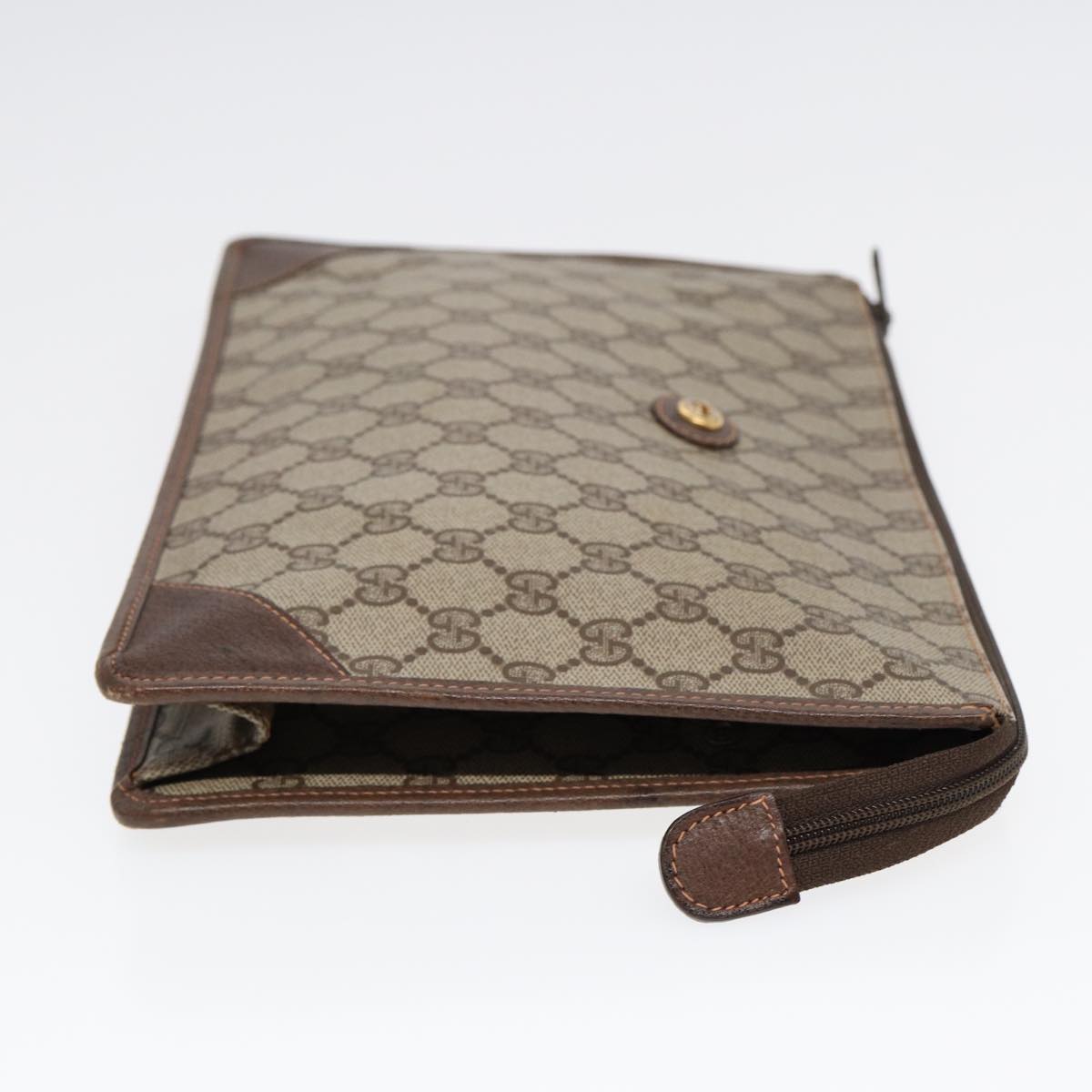 GUCCI GG Supreme Clutch Bag PVC Leather Beige Brown gold ki4750