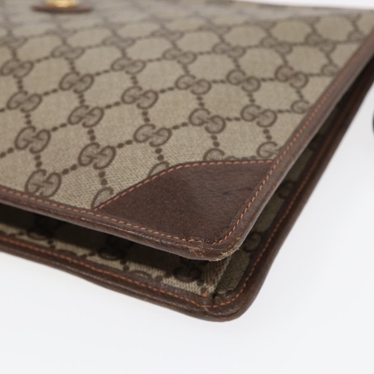 GUCCI GG Supreme Clutch Bag PVC Leather Beige Brown gold ki4750