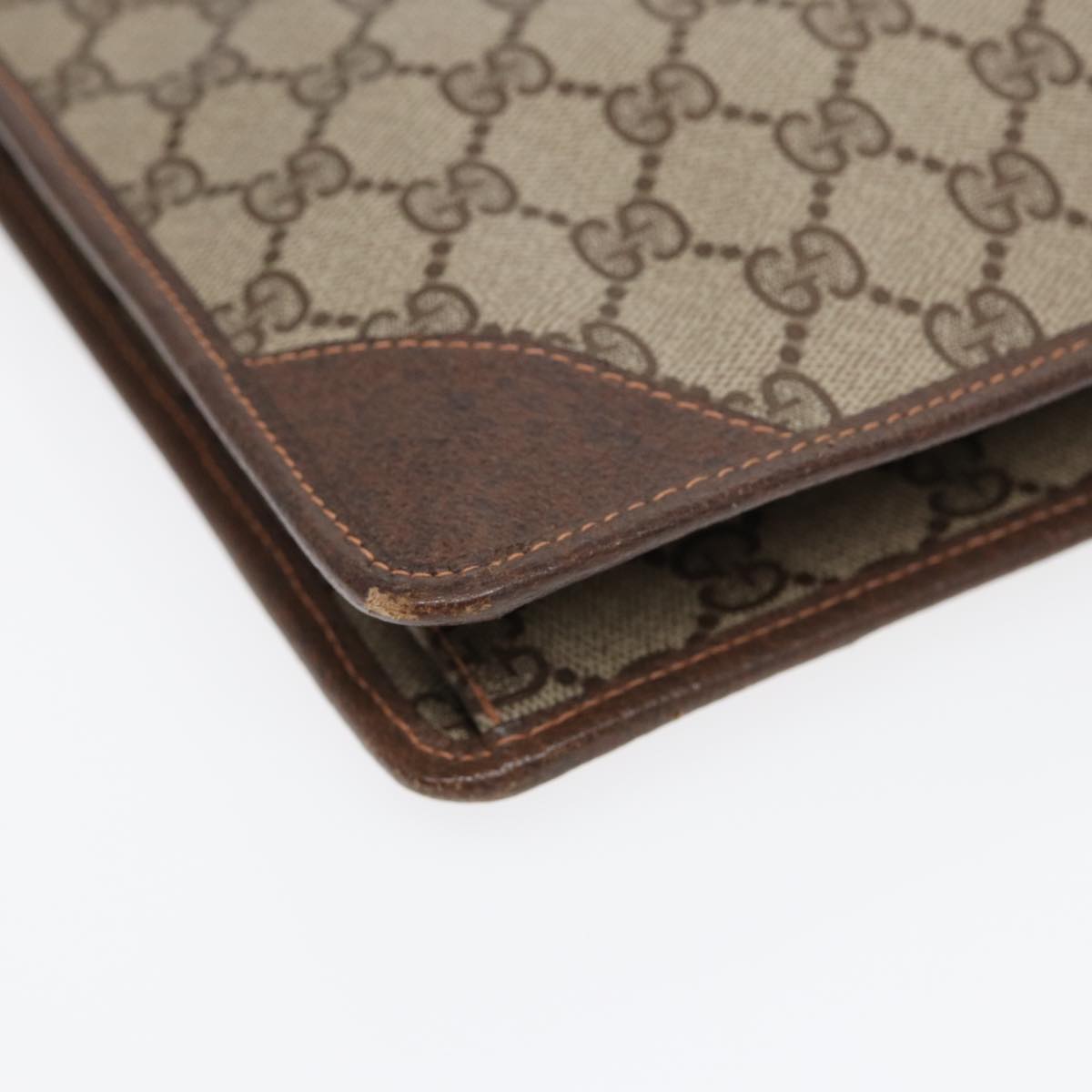 GUCCI GG Supreme Clutch Bag PVC Leather Beige Brown gold ki4750