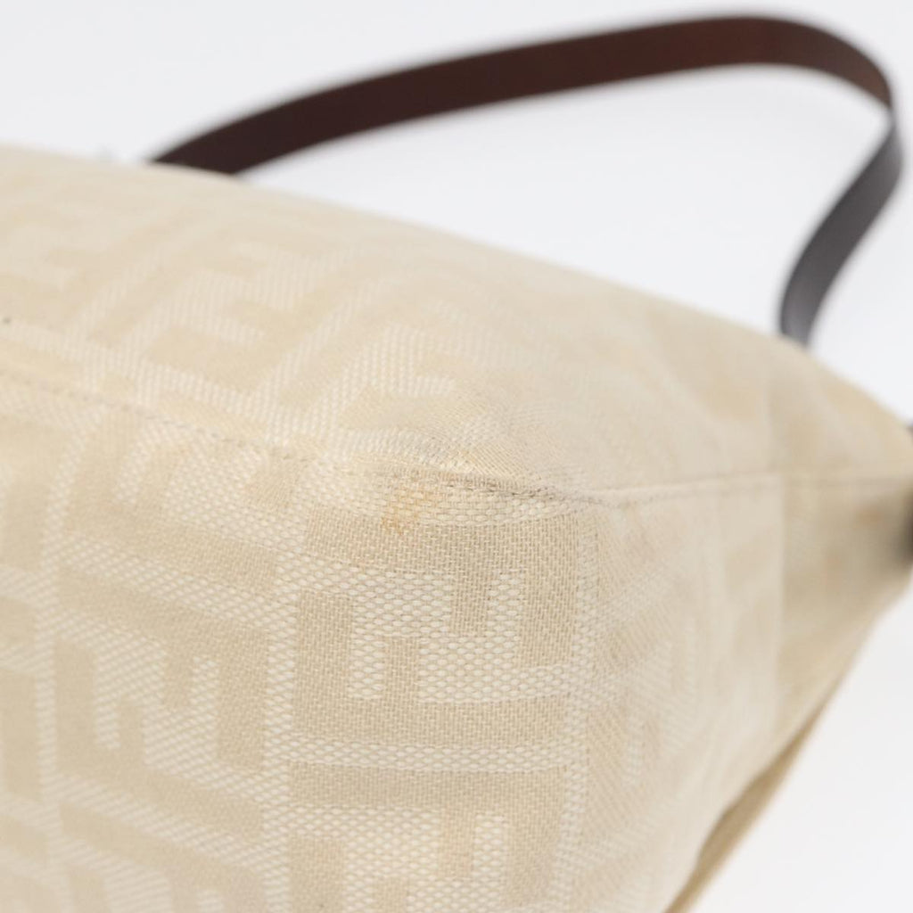 FENDI Mamma Baguette Shoulder Bag Canvas Leather White Brown Silver ki4797