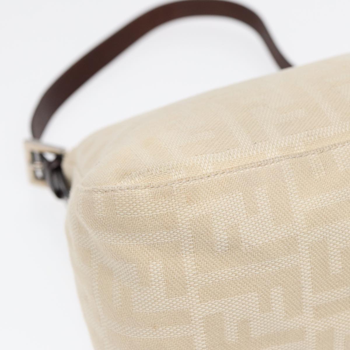 FENDI Mamma Baguette Shoulder Bag Canvas Leather White Brown Silver ki4797