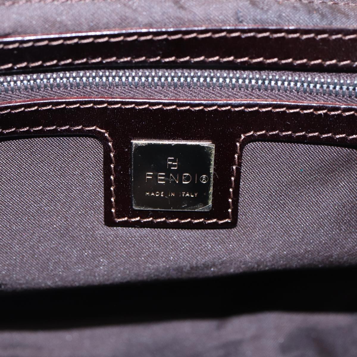 FENDI Mamma Baguette Shoulder Bag Canvas Leather White Brown Silver ki4797