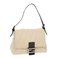 FENDI Mamma Baguette Shoulder Bag Canvas Leather White Brown Silver ki4797
