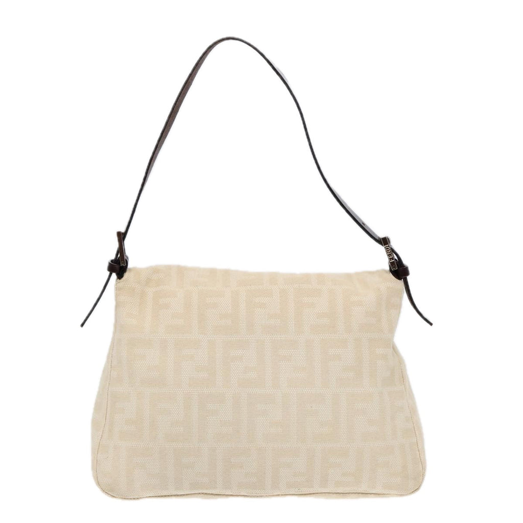 FENDI Mamma Baguette Shoulder Bag Canvas Leather White Brown Silver ki4797