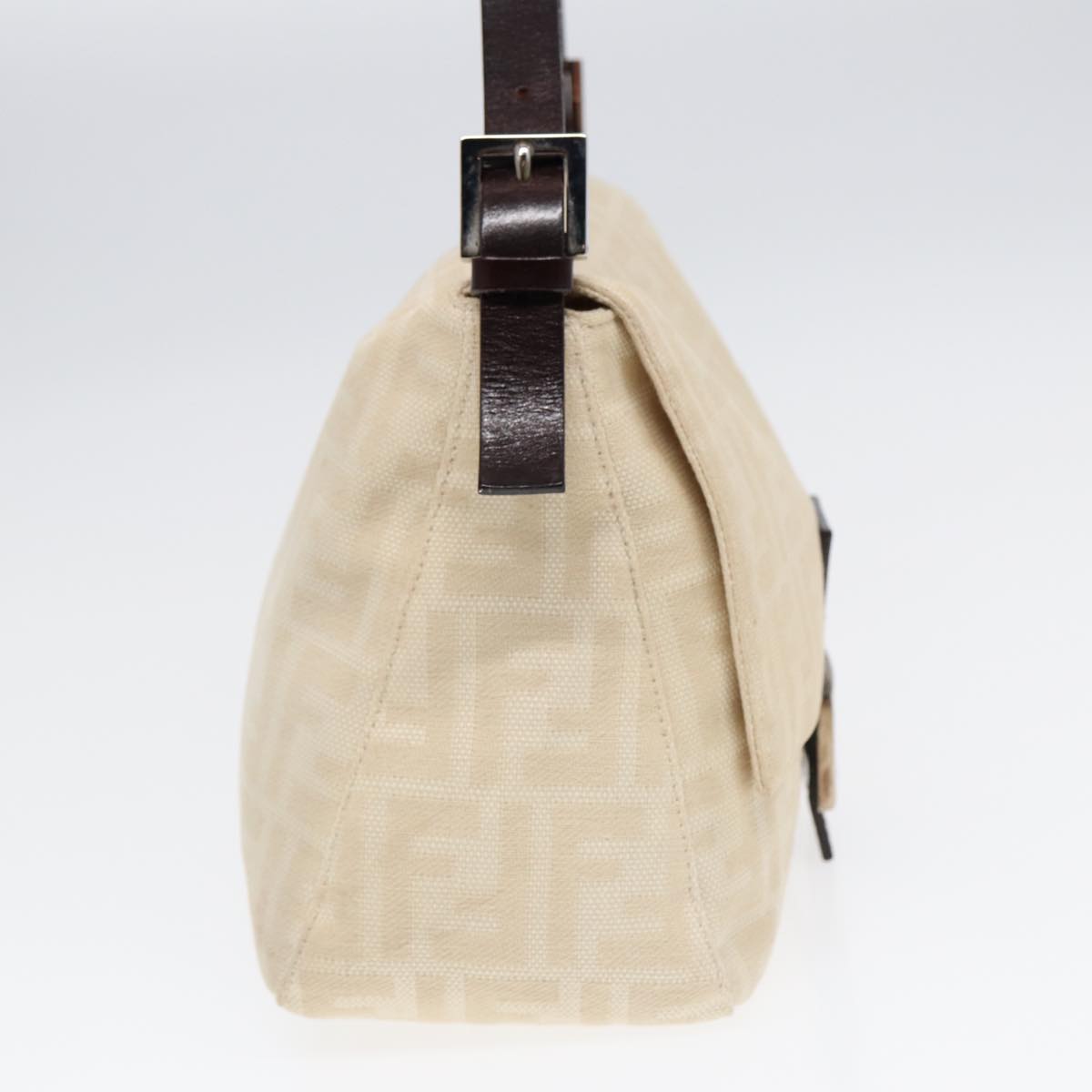 FENDI Mamma Baguette Shoulder Bag Canvas Leather White Brown Silver ki4797