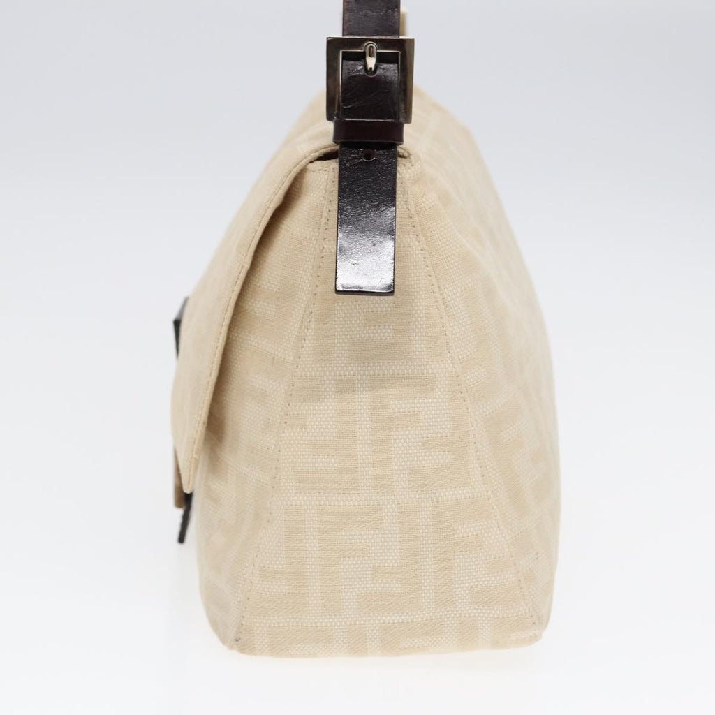 FENDI Mamma Baguette Shoulder Bag Canvas Leather White Brown Silver ki4797