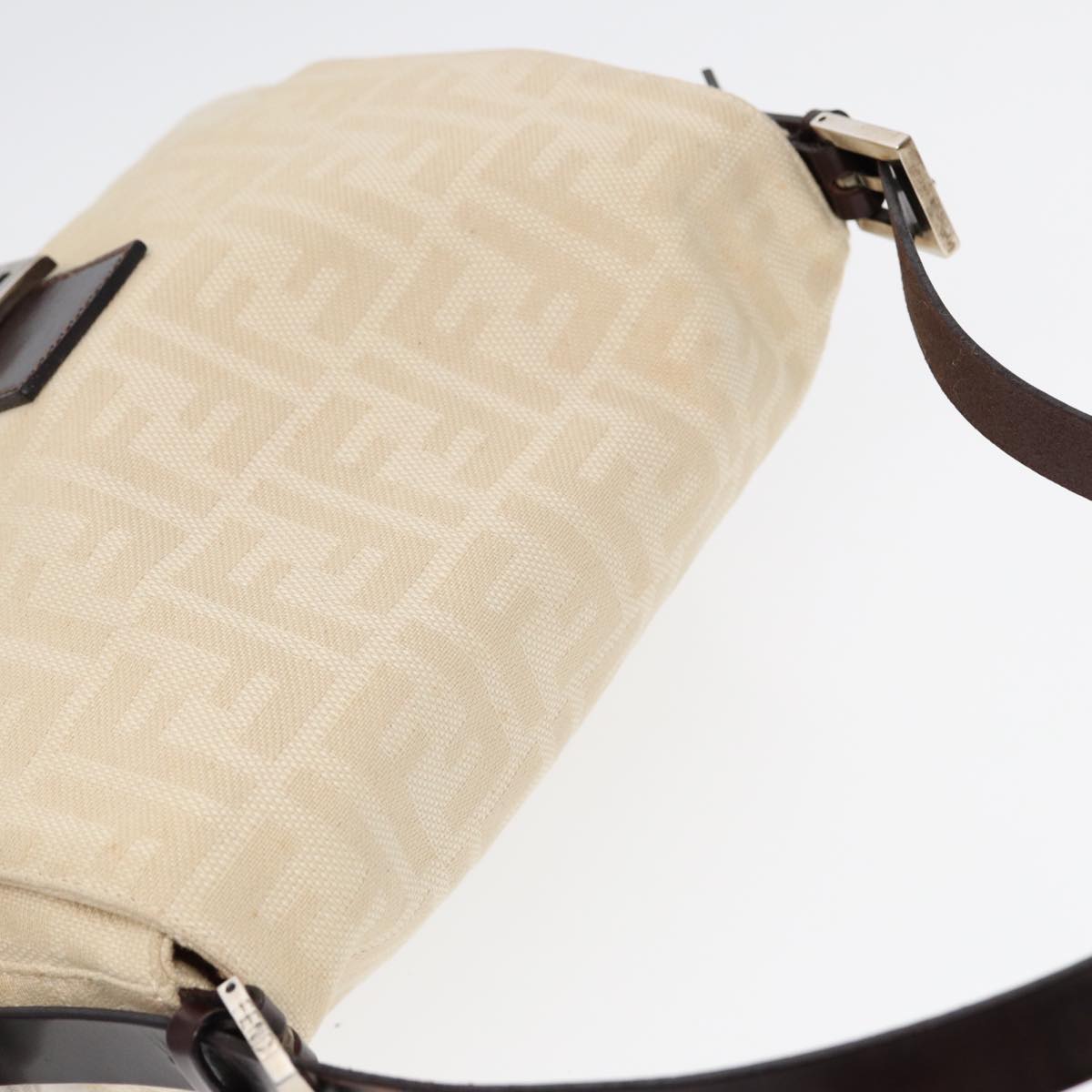 FENDI Mamma Baguette Shoulder Bag Canvas Leather White Brown Silver ki4797