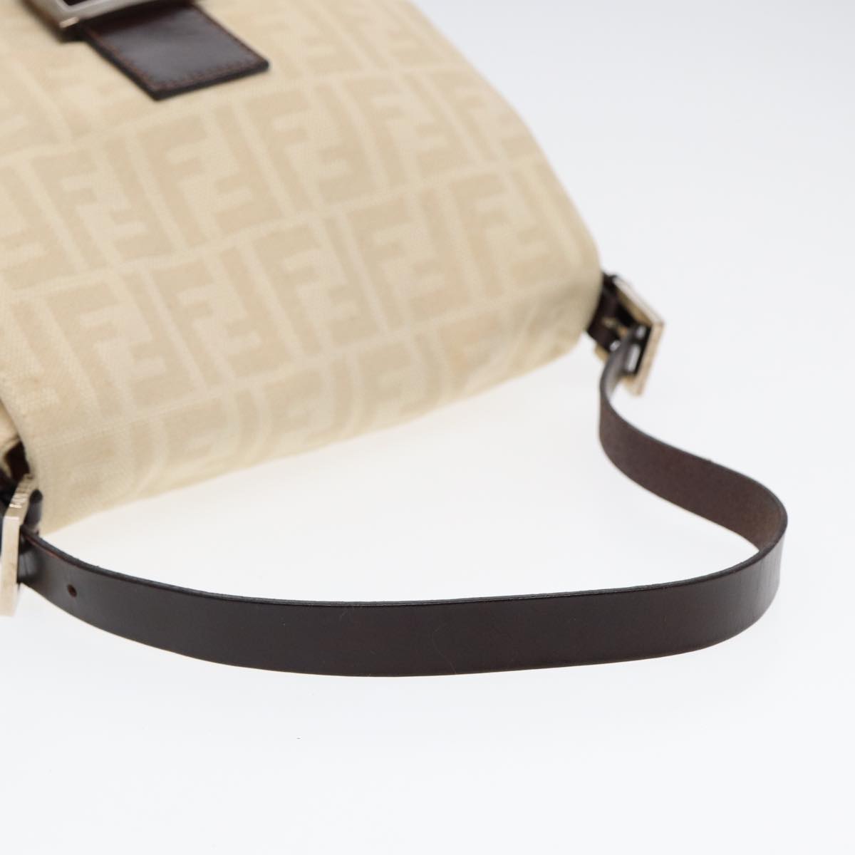 FENDI Mamma Baguette Shoulder Bag Canvas Leather White Brown Silver ki4797