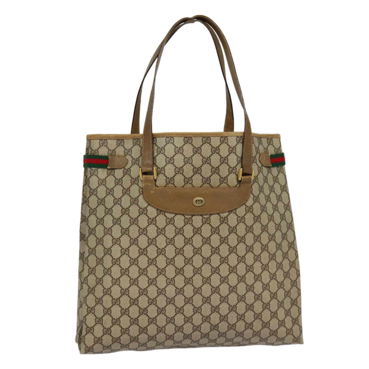 GUCCI GG Supreme Web Sherry Line Tote Bag PVC Beige Gold 39 02 091 ki4828