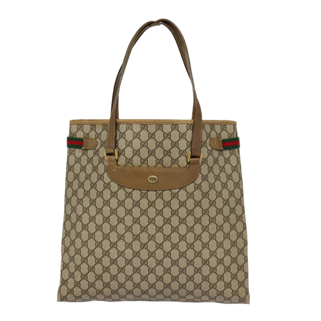 GUCCI GG Supreme Web Sherry Line Tote Bag PVC Beige Gold 39 02 091 ki4828