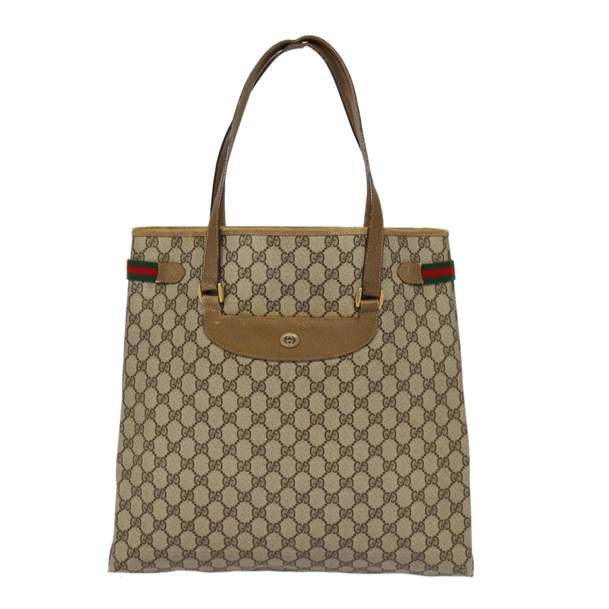 GUCCI GG Supreme Web Sherry Line Tote Bag PVC Beige Gold 39 02 091 ki4828