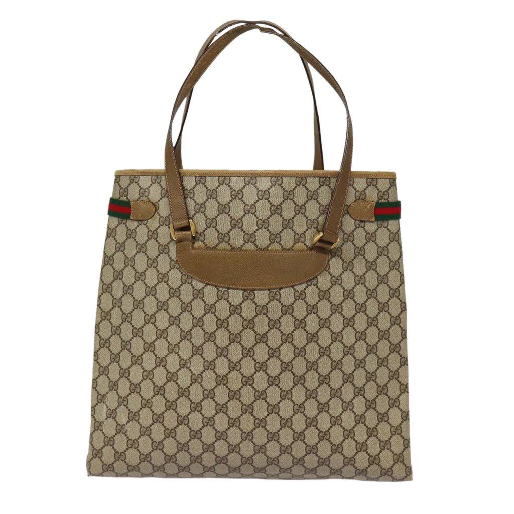 GUCCI GG Supreme Web Sherry Line Tote Bag PVC Beige Gold 39 02 091 ki4828