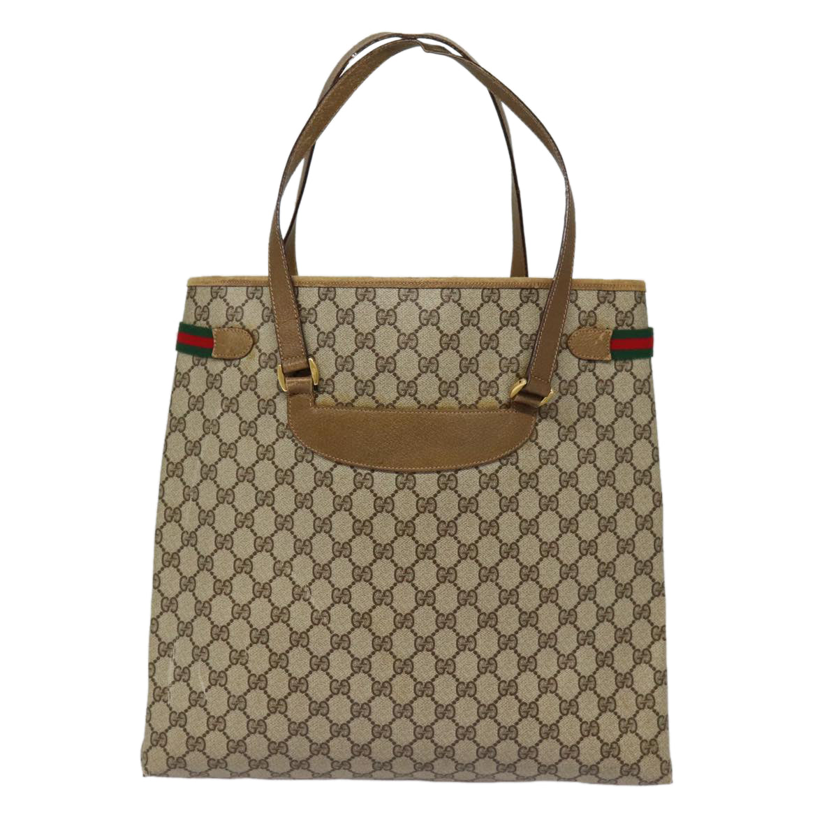 GUCCI GG Supreme Web Sherry Line Tote Bag PVC Beige Gold 39 02 091 ki4828