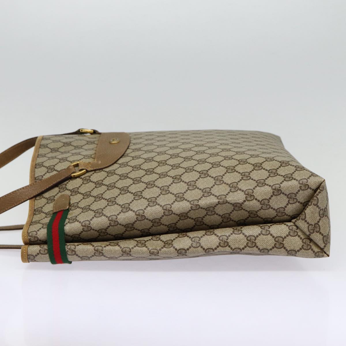 GUCCI GG Supreme Web Sherry Line Tote Bag PVC Beige Gold 39 02 091 ki4828