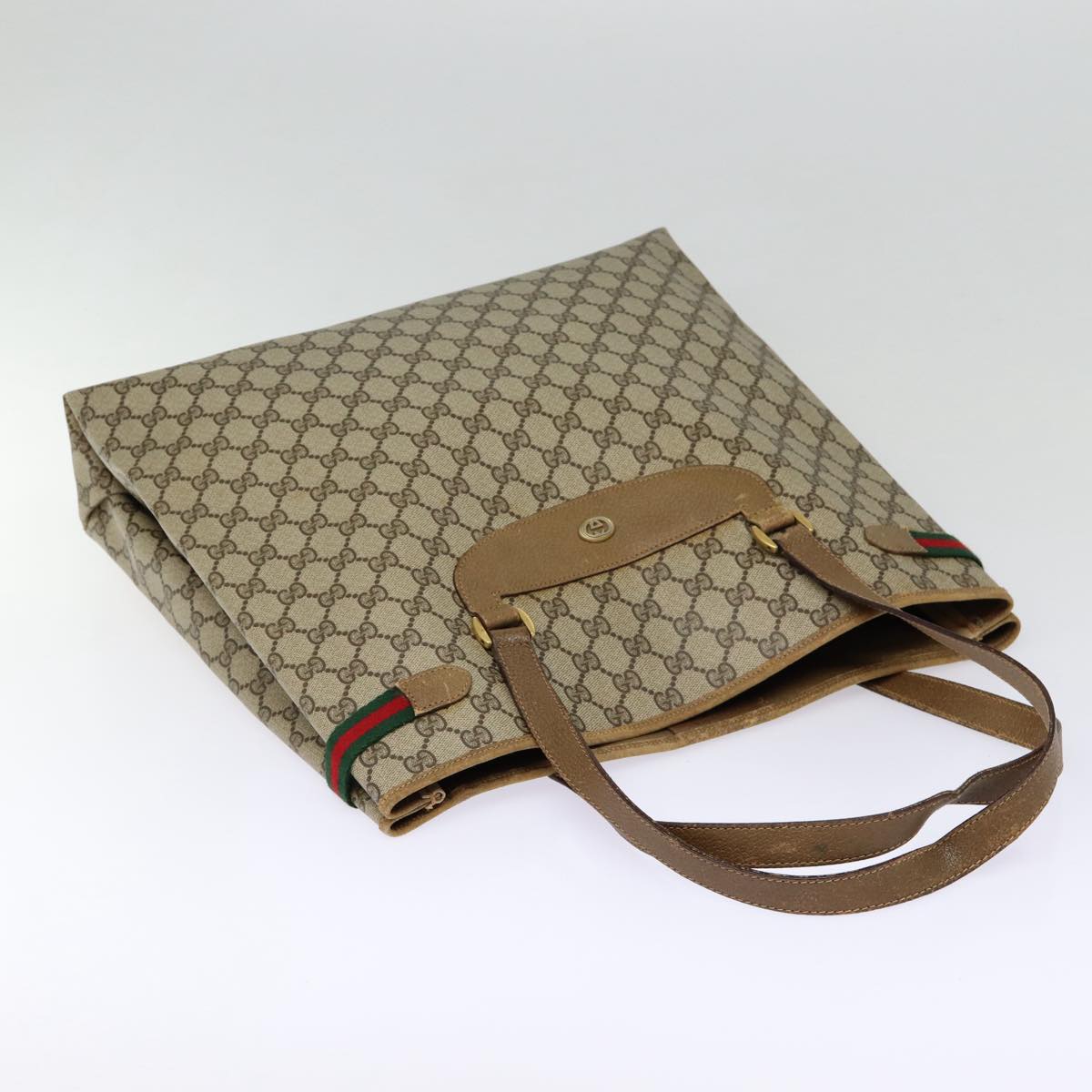 GUCCI GG Supreme Web Sherry Line Tote Bag PVC Beige Gold 39 02 091 ki4828