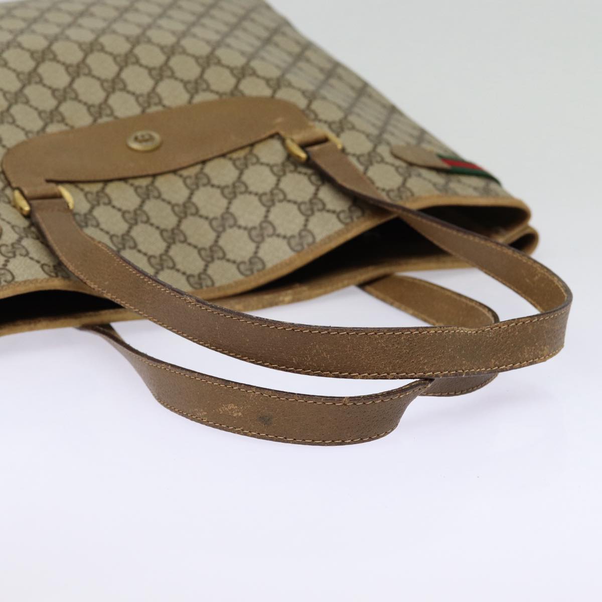GUCCI GG Supreme Web Sherry Line Tote Bag PVC Beige Gold 39 02 091 ki4828