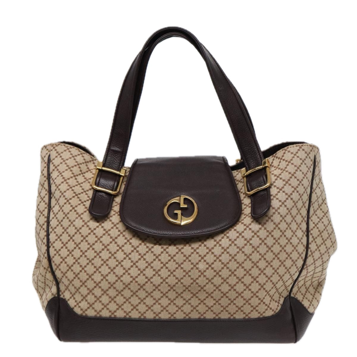 GUCCI Diamante Hand Bag Canvas Beige Gold 251826 ki4830