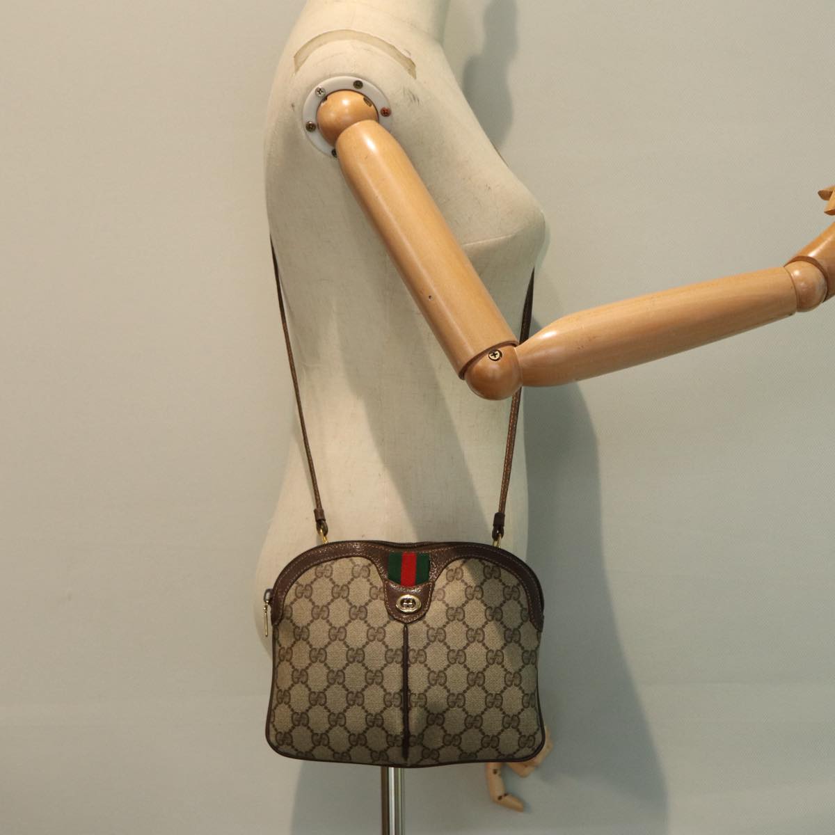 GUCCI GG Supreme Web Sherry Line Shoulder Bag Beige Gold 904 02 047 ki4835