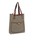 GUCCI GG Plus Supreme Web Sherry Line Tote Bag PVC Beige Gold Red ki4840