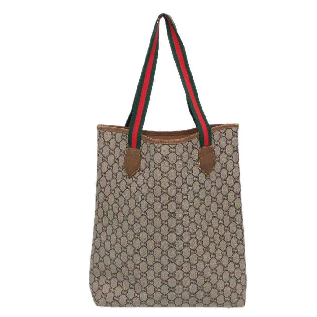 GUCCI GG Plus Supreme Web Sherry Line Tote Bag PVC Beige Gold Red ki4840