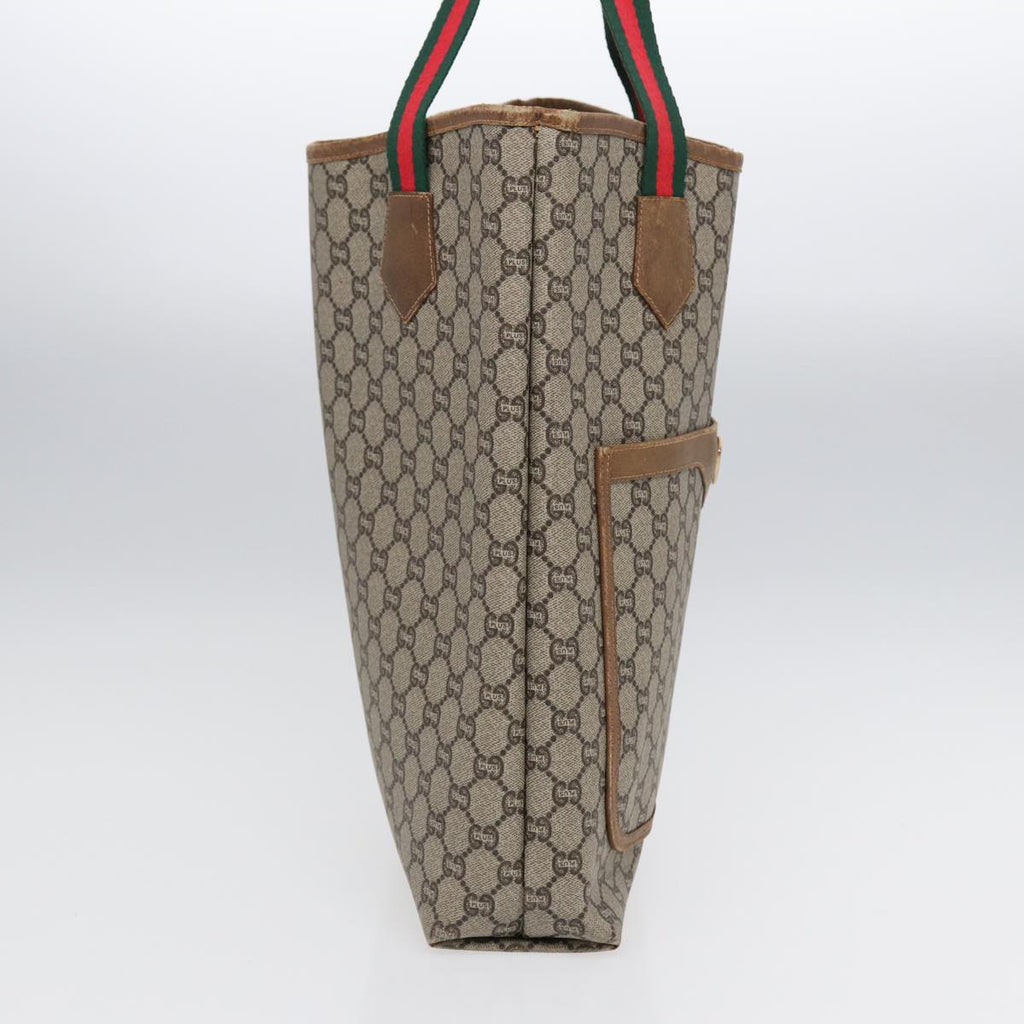 GUCCI GG Plus Supreme Web Sherry Line Tote Bag PVC Beige Gold Red ki4840