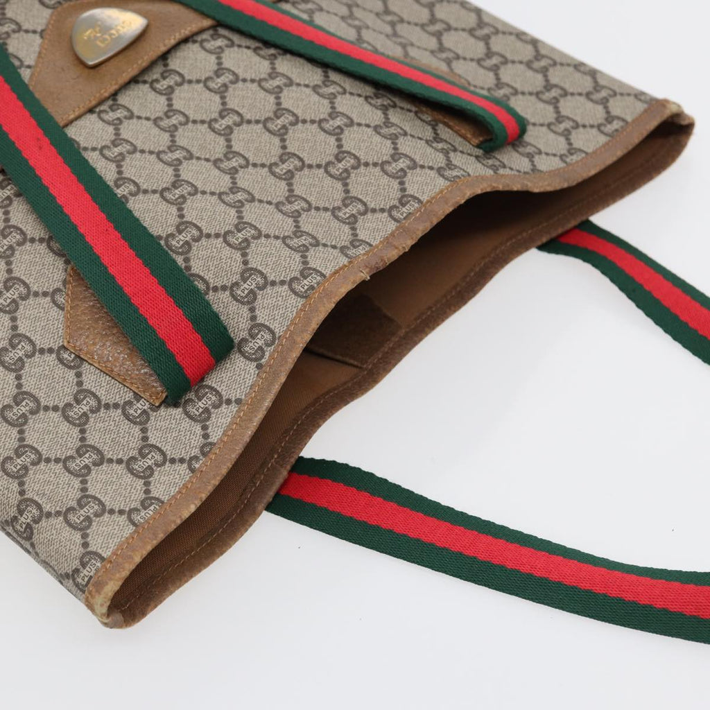 GUCCI GG Plus Supreme Web Sherry Line Tote Bag PVC Beige Gold Red ki4840