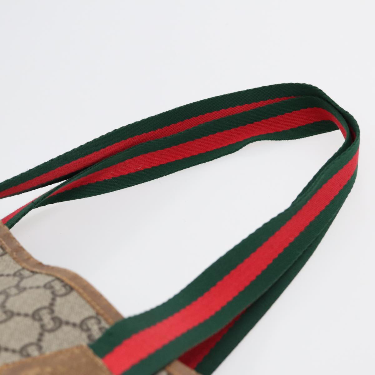 GUCCI GG Plus Supreme Web Sherry Line Tote Bag PVC Beige Gold Red ki4840