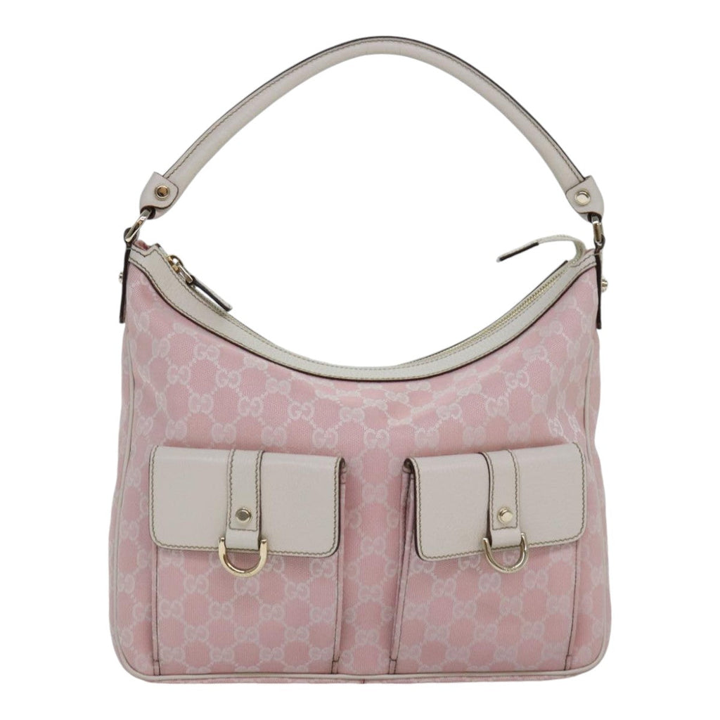 GUCCI GG Canvas Shoulder Bag Pink White Silver 153025 ki4845