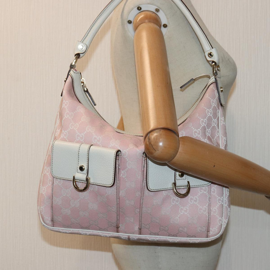 GUCCI GG Canvas Shoulder Bag Pink White Silver 153025 ki4845