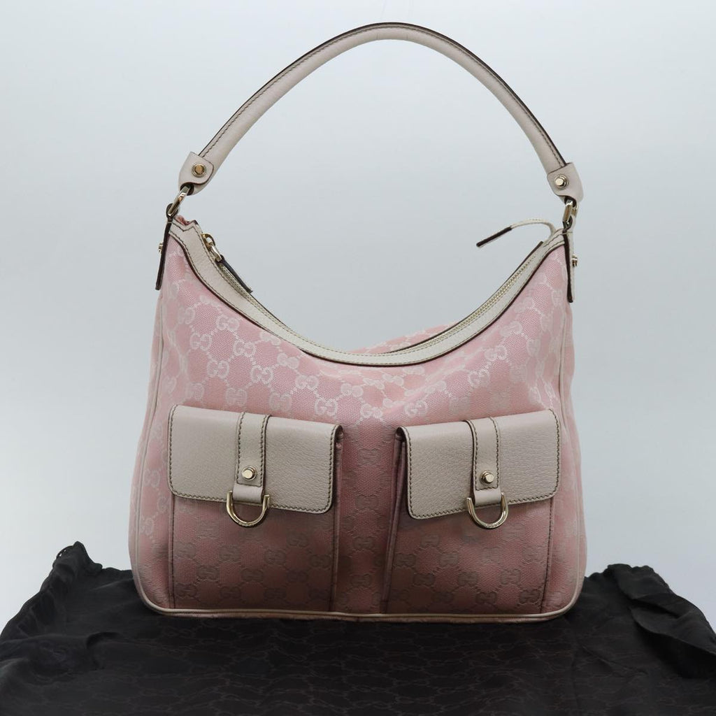 GUCCI GG Canvas Shoulder Bag Pink White Silver 153025 ki4845