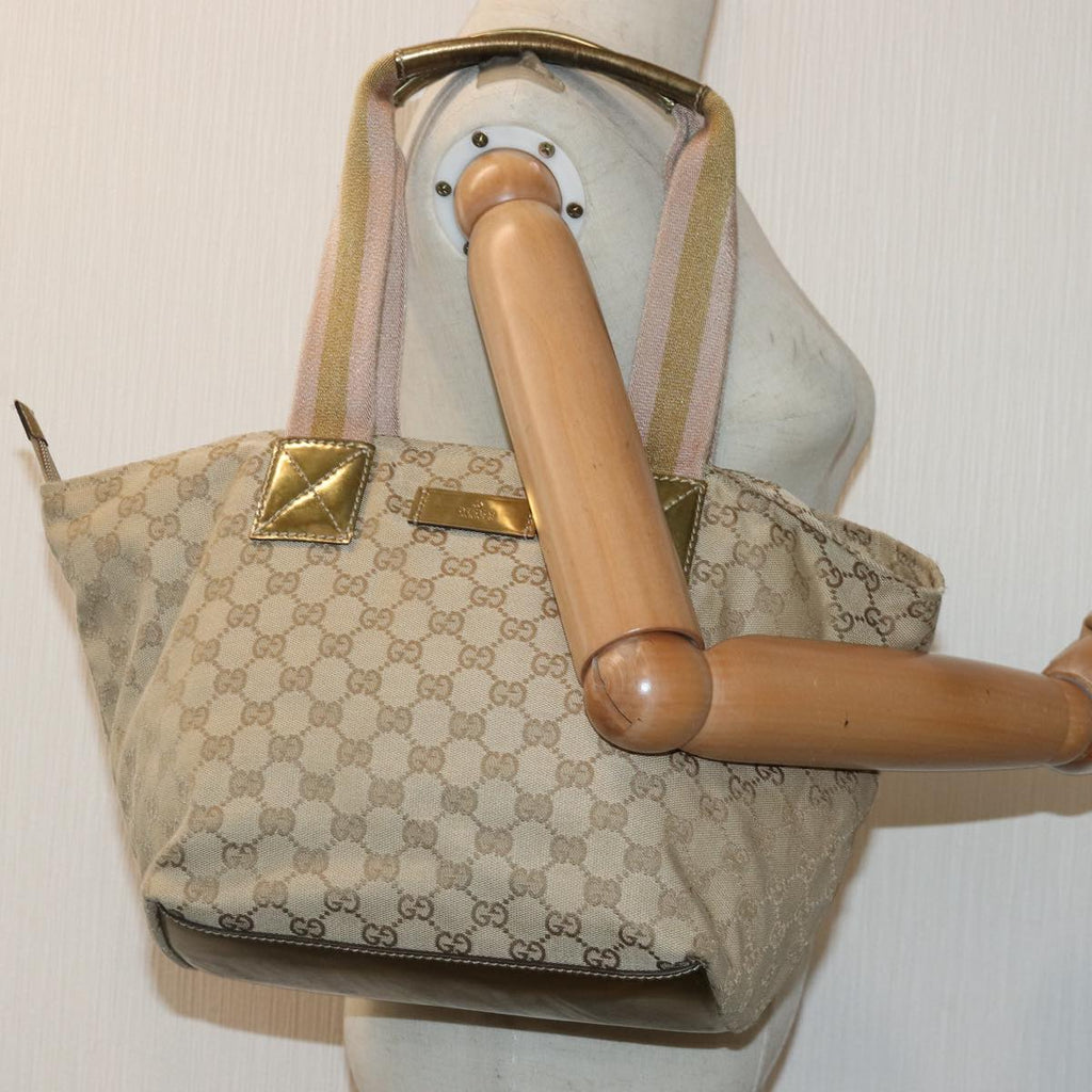 GUCCI GG Canvas Sherry Line Tote Bag Beige Pink gold 131230 ki4879