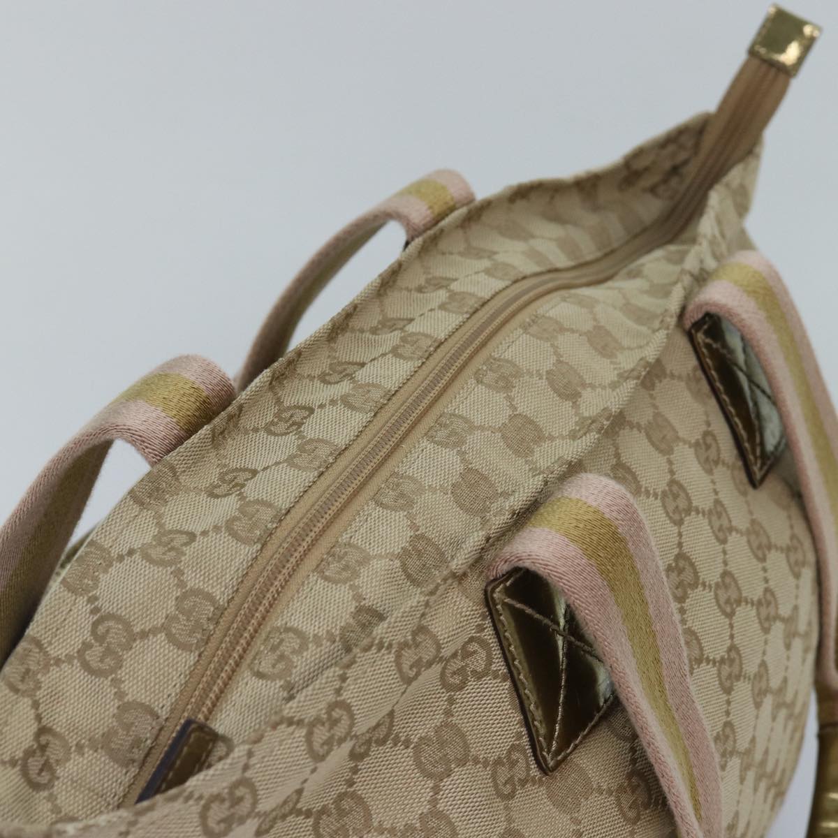 GUCCI GG Canvas Sherry Line Tote Bag Beige Pink gold 131230 ki4879
