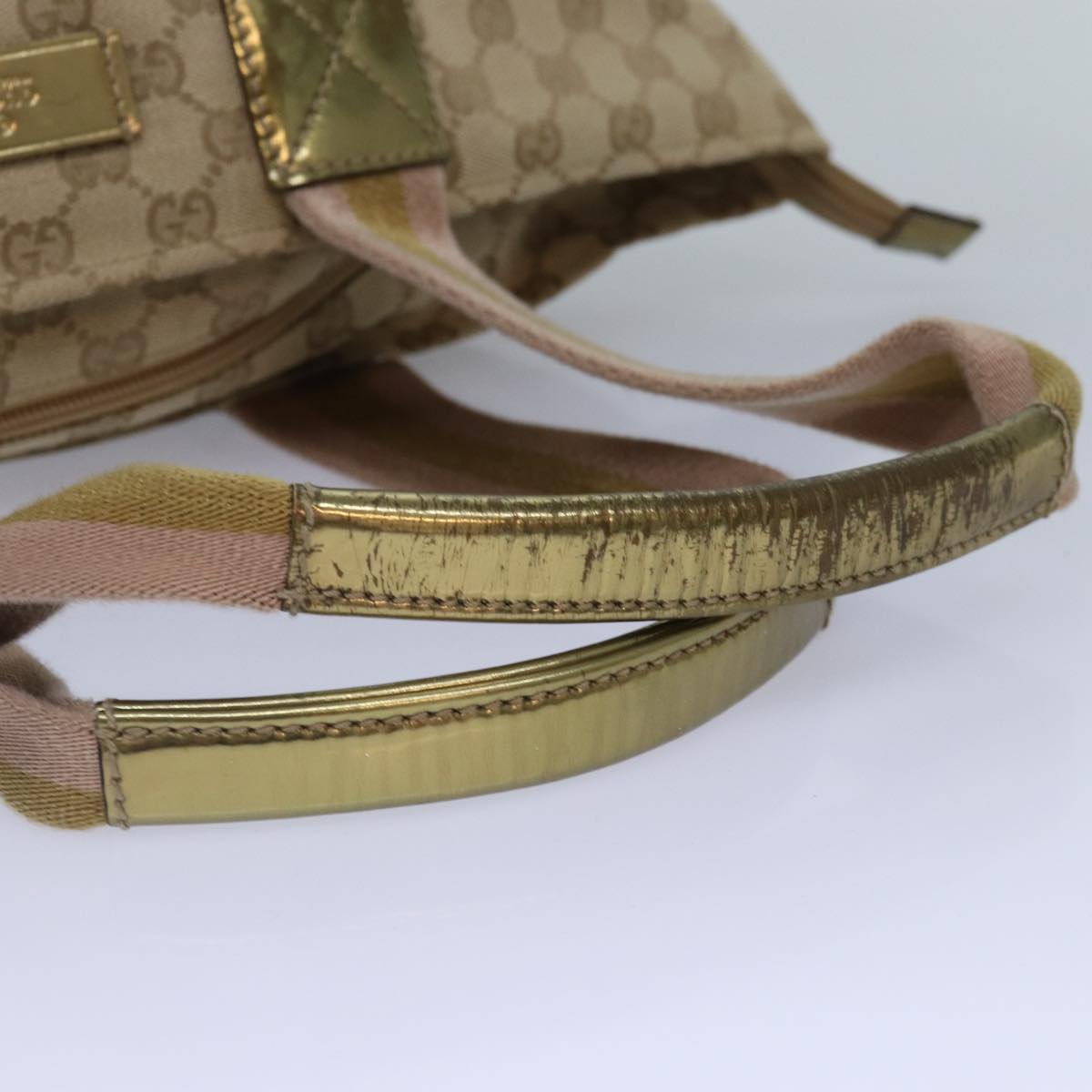 GUCCI GG Canvas Sherry Line Tote Bag Beige Pink gold 131230 ki4879