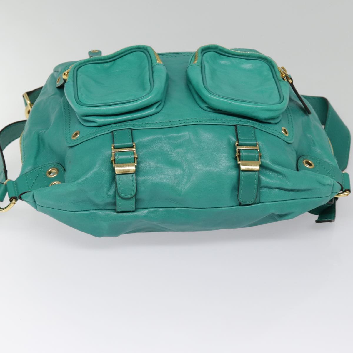 GUCCI Backpack Leather Green Gold ki4889