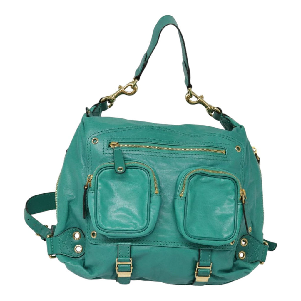 GUCCI Backpack Leather Green Gold ki4889