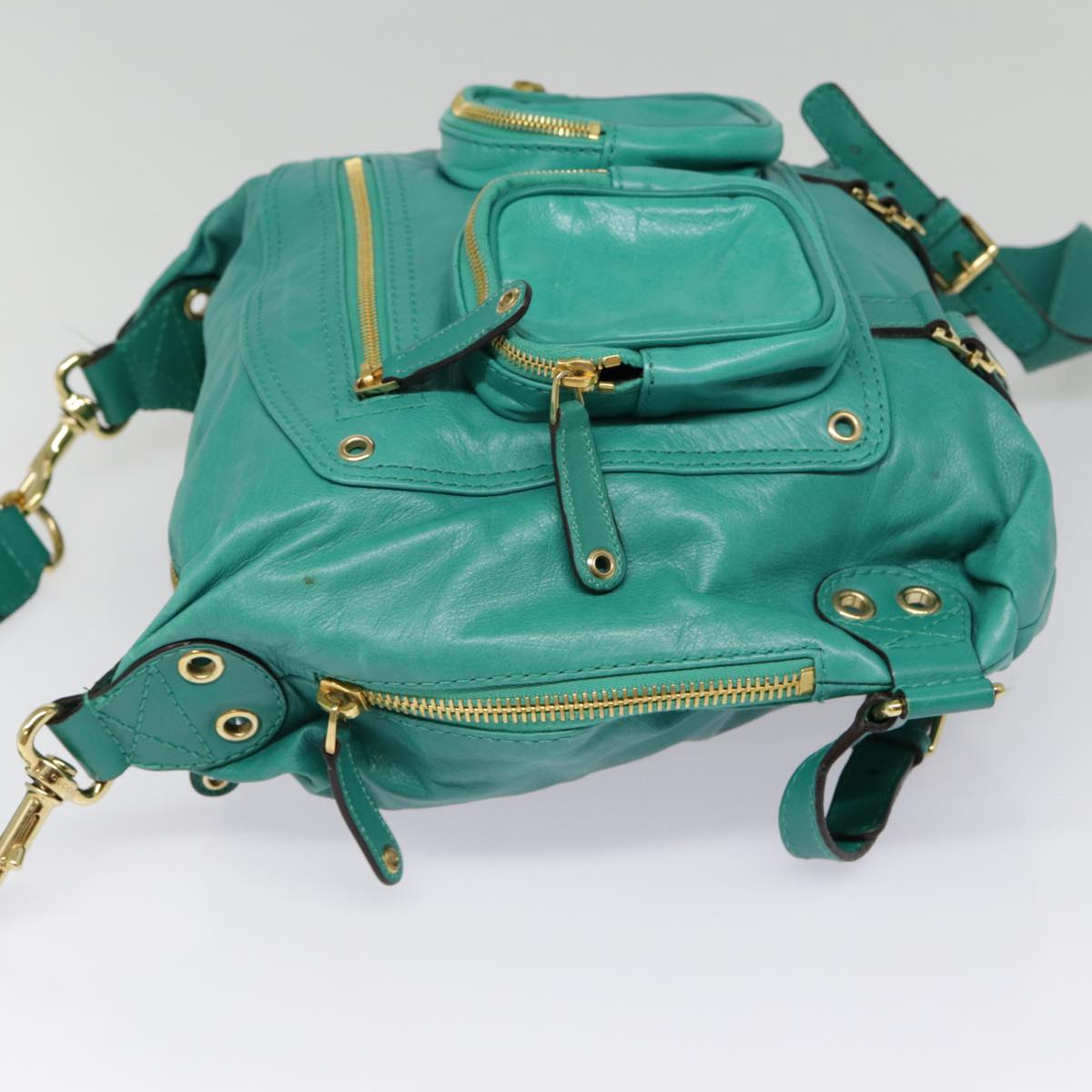 GUCCI Backpack Leather Green Gold ki4889