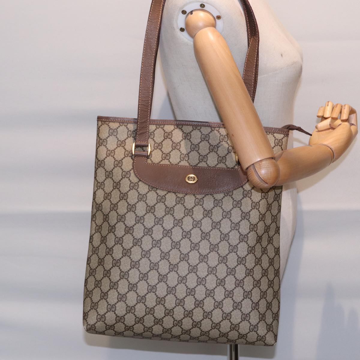 GUCCI GG Supreme Tote Bag PVC Beige Gold 002 615 6130 ki4890