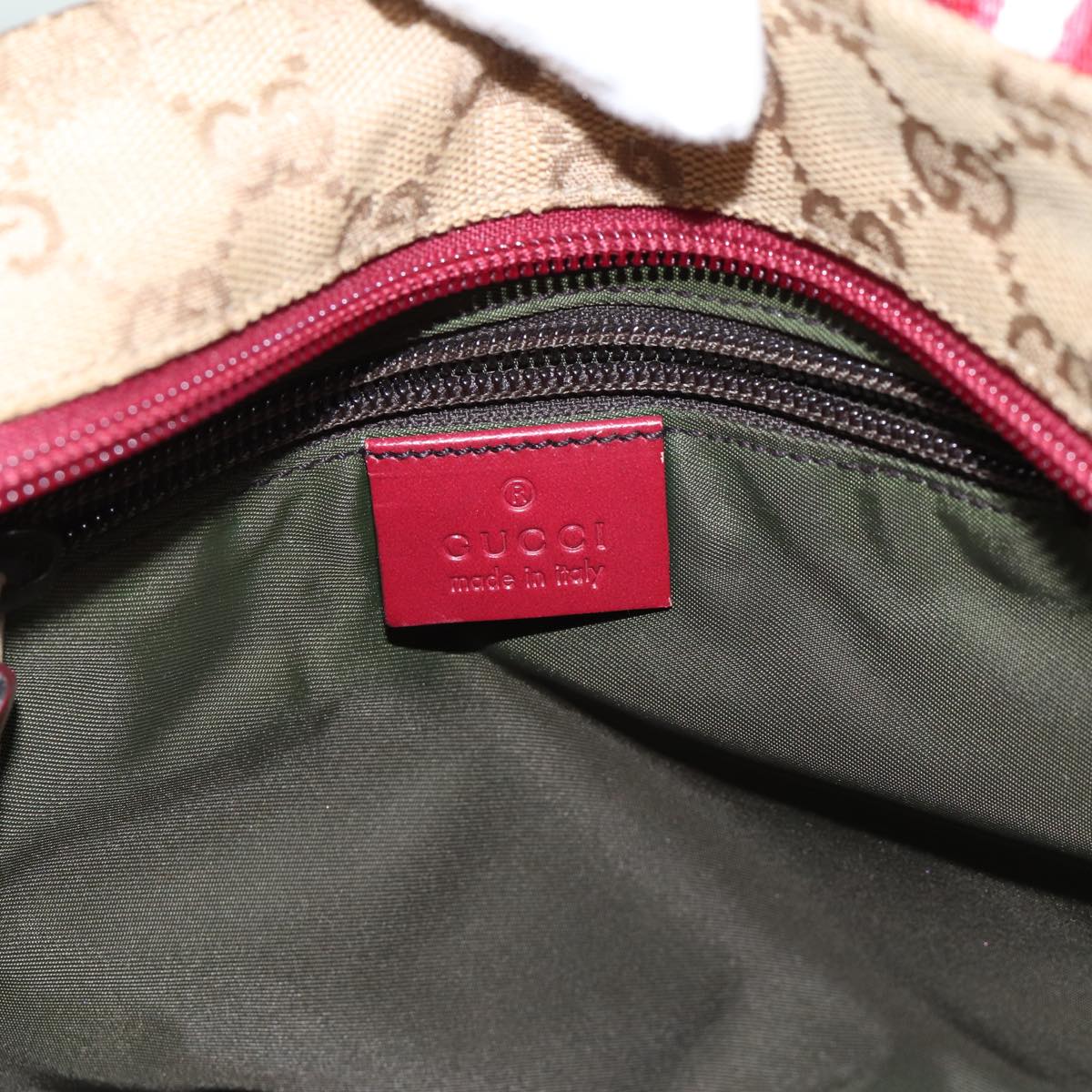 GUCCI GG Canvas Sherry Line Shoulder Bag Beige Red ki4899