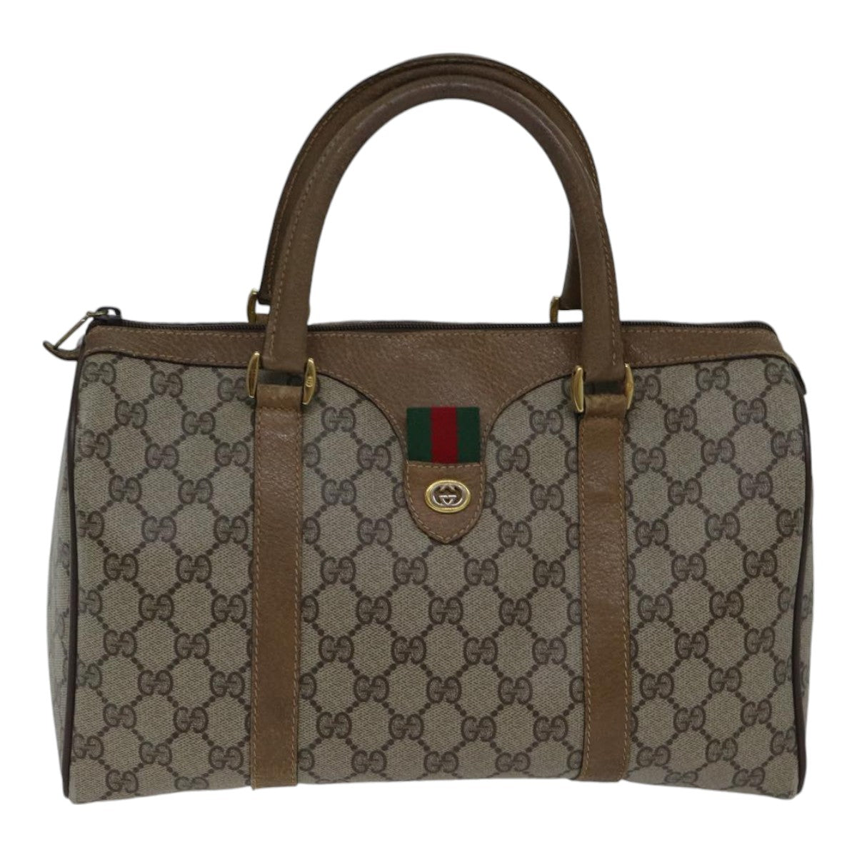 GUCCI GG Canvas Web Sherry Line Boston Bag PVC Beige Red Green ki4901
