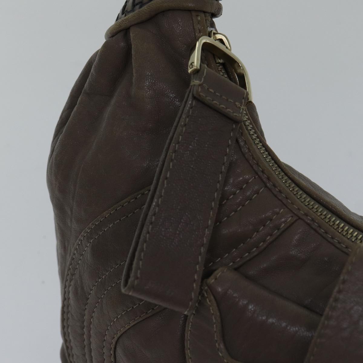 FENDI Zucca Shoulder Bag Leather Beige ki4903