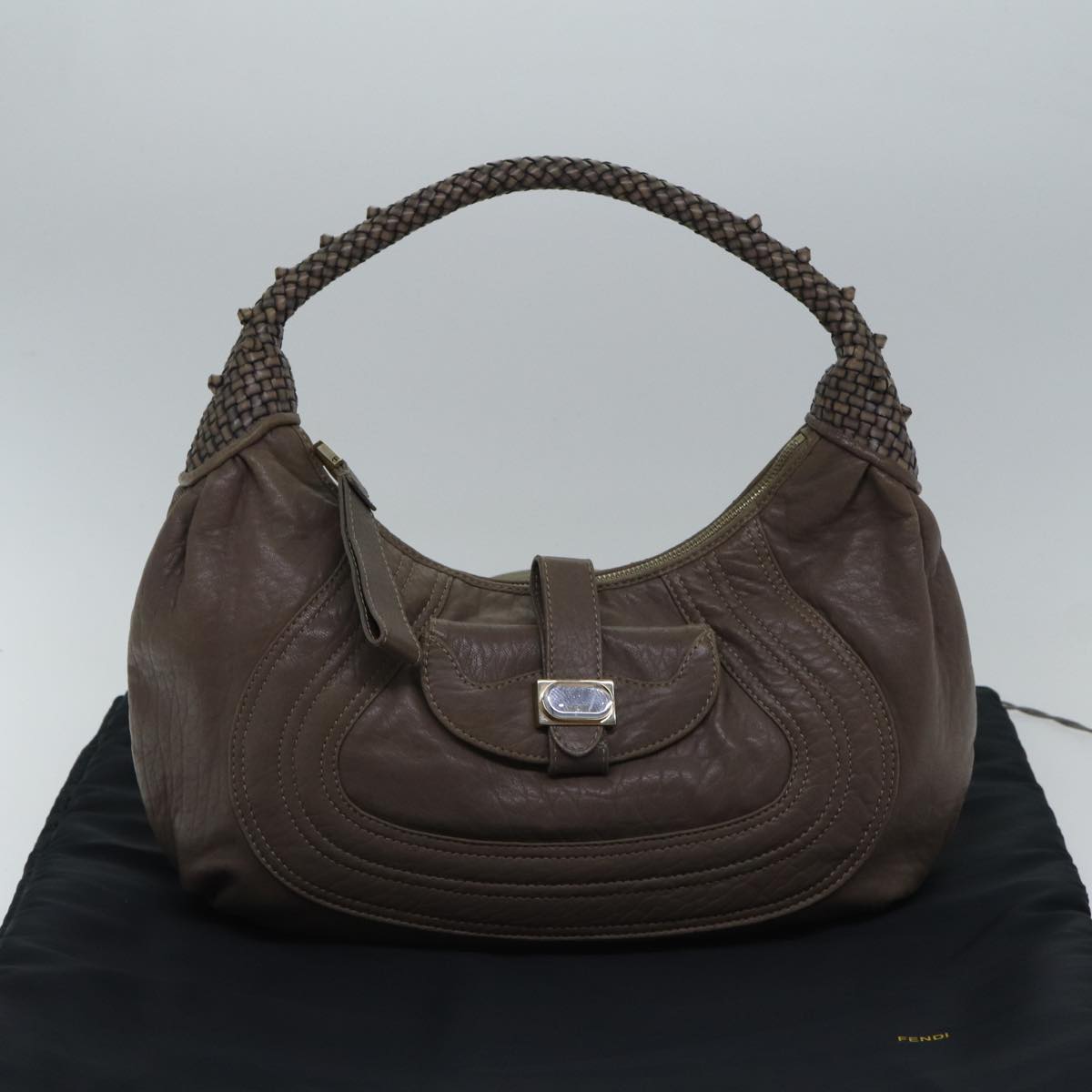 FENDI Zucca Shoulder Bag Leather Beige ki4903