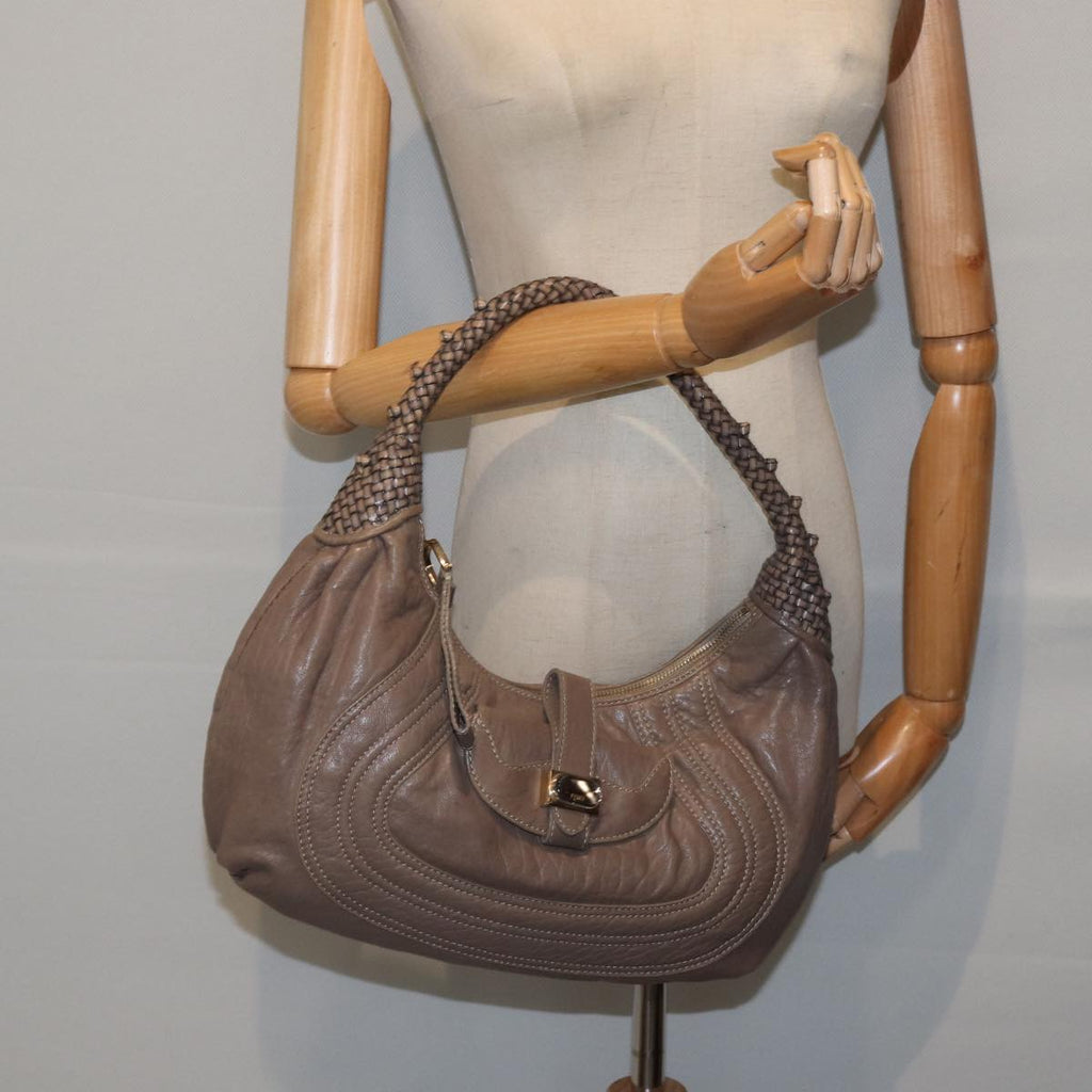 FENDI Zucca Shoulder Bag Leather Beige ki4903