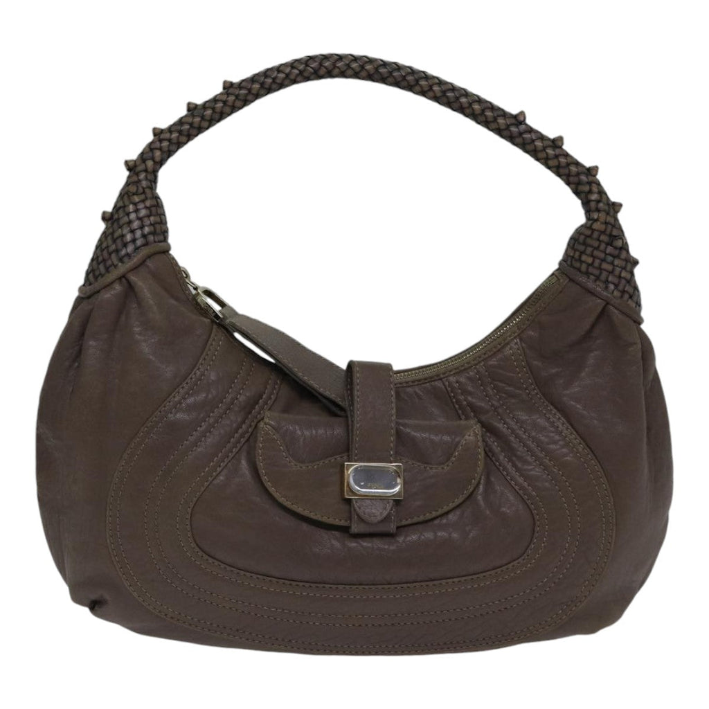 FENDI Zucca Shoulder Bag Leather Beige ki4903